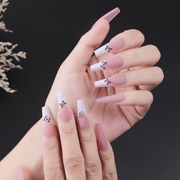 Avtagbare falske neglplaster, lange negler, ballettnegler, negltips, neglplaster (24 stk)