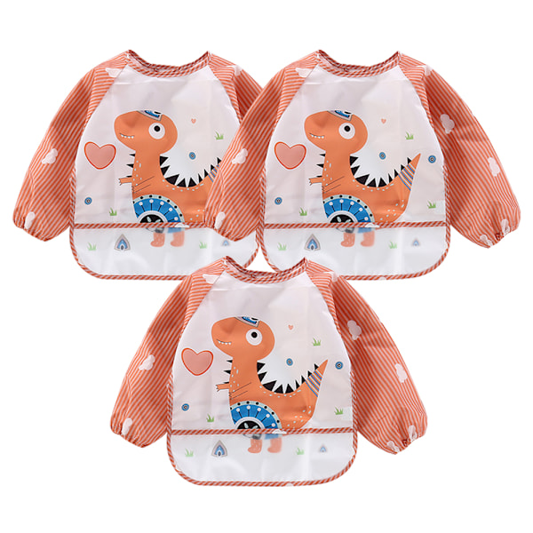 3-pack Baby Long Sleeve Vattentät Babysallad Full Coverage Förkläde Smock med Fickor 9-36 Månader