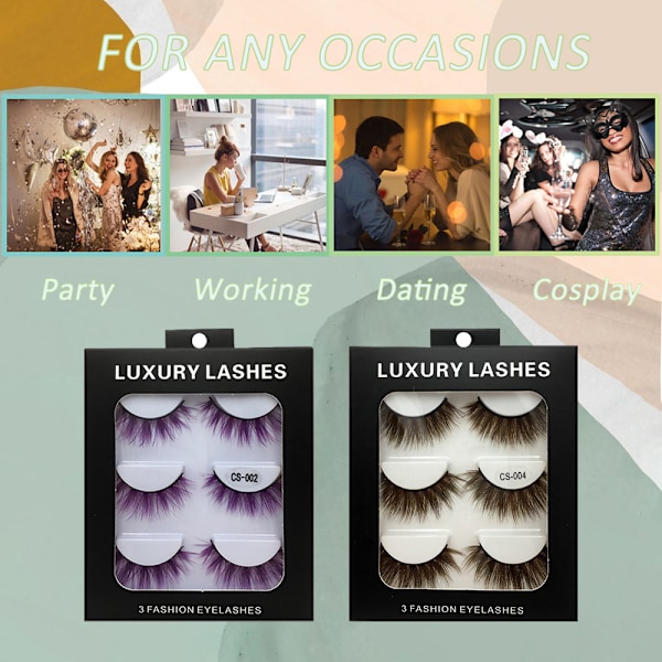6 Par Fluffiga Fransar 3D Mink Fransar Långa Tjocka Falska Fransar Fransar Makeup Mink Fransar