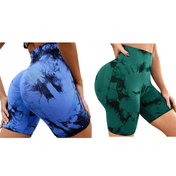 2-delt sæt Kvinders sømløse tie-dye sports shorts Høj talje