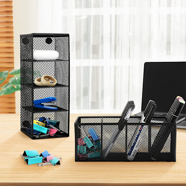 Blyantsholder, Sort Mesh Pen Organizer Opbevaringskurv, Cubicle Desk, Makeup Brush Holdere, Kontorer, 22.5*9.5*8cm