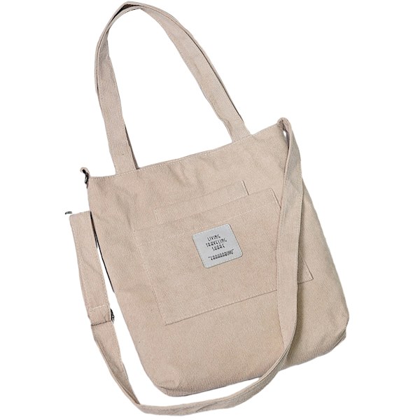 Canvas Tote Bag för Kvinnor Crossbody Tote med 3 Framfickor Casual Väskor Vardagshandväska Blixtlås