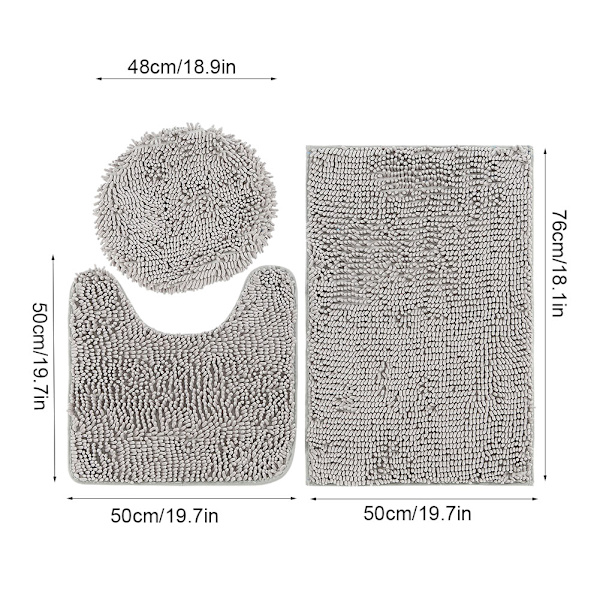 3 stk. / sæt Skridsikker Chenille Vandabsorberende  Måtte Toilet Sæt Badeværelse Stue (Grå)