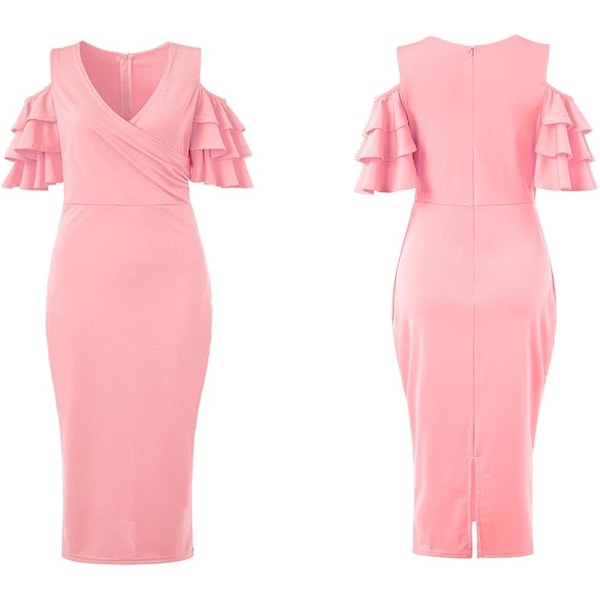 Elegant Sexy Festkjole med Flæsede Ærmer, V-udskæring, Kold Skulder, Midi-Længde, Bodycon