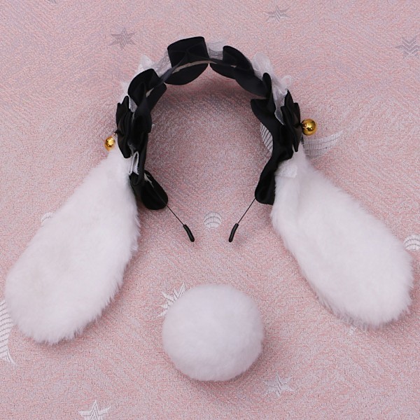 Plush Fluffy Bunny Ears Hodeplagg med Hale Tilbehør Kanin Hodebånd Festkjole