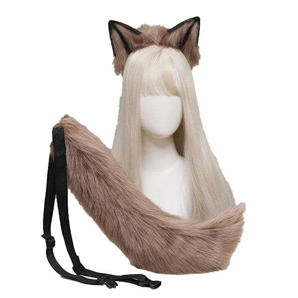 Kattungeöron Varghuvudräv Öron Djur Söta Huvudtillbehör för Halloween Jul (Öron + Svans Set)