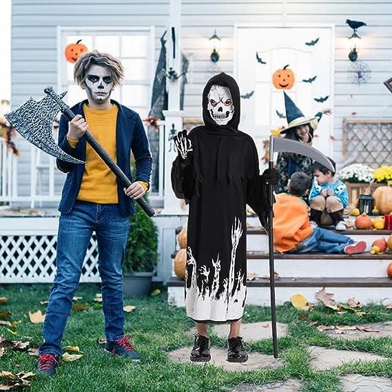 Skelett Halloween-kostym för barn med blodig yxa S