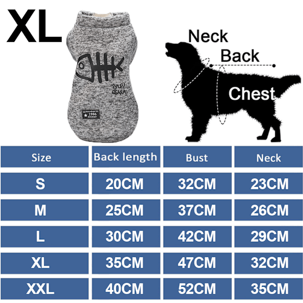 Hunde-Sweater til kæledyr, varm hundepj, blød kattesweater, hvalpeklæder, sweater til små hunde, vinterhundetrøje (Fiskeknokkel)