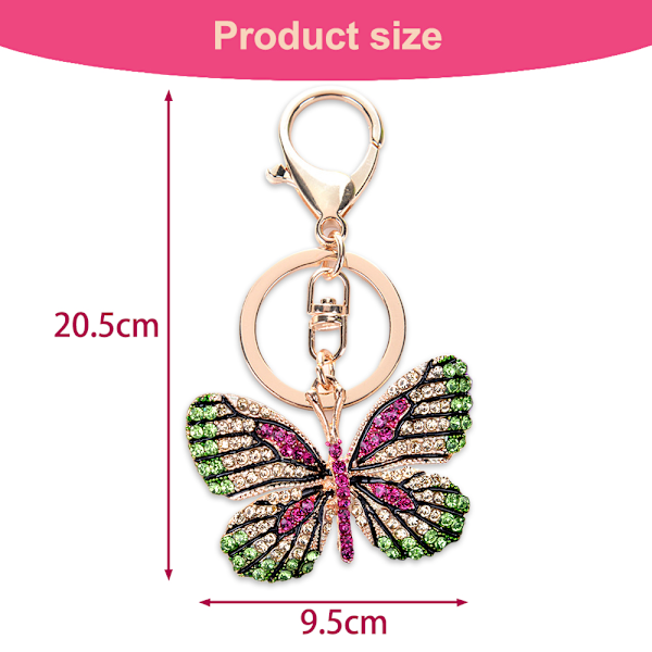 Sød Butterfly Formet Krystal Rhinestone Glimtende Nøglering Taske Vedhæng Håndtaske Charm til Kvinder Piger