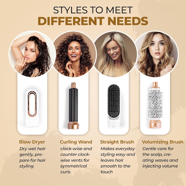 Air Styler, Professionell, Multifunktional, Hårstyling, 5-i-1 GOLD