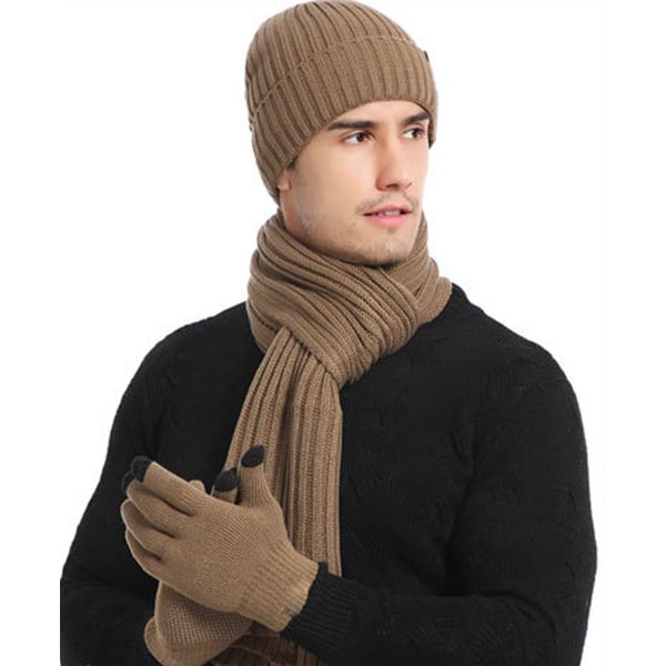 Vinterstrikket varm lue, skjerf og hansker for kvinner - Beanie + langt skjerf + berøringsskjermhansker - Hodeskalleluer, hals skjerf for kvinner og menn