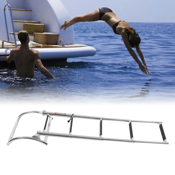 Bådstige med 4 trin, 316 rustfrit stål, poleret finish, foldbar dæksstige til sejlbåde, marinefartøjer, swimmingpool