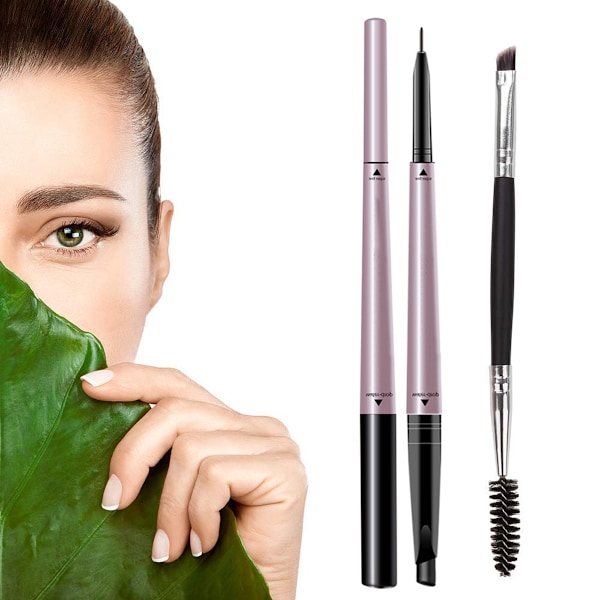 2 st Eyebrow Pencil, Vattentät Eyebrow Makeup med Dubbla Ändar, Brynförbättrande Kit med Eyebrow Brush