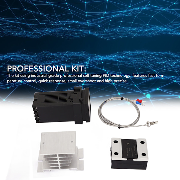 PID Temperaturregulator Kit 1m M6 K-Typ Termoelement Solid State Relä Aluminium Kylare PID Termostat 100‑240V 40A