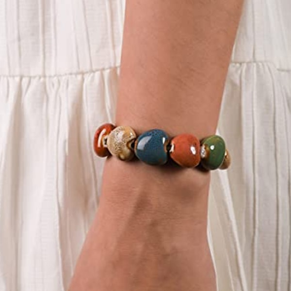 2-pak Armbånd Farverigt Keramisk Simpel Etnisk Stil Variation af Former Elastisk Håndkæde til Kvinder Piger