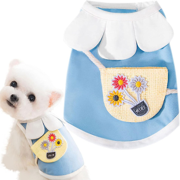 Lemmikki Koiran Paidat, Makeat Kukka Pieni Koiran Hääpuvut Tyttö Tutu Vaatteet Pennu Kissan Vaatteet Teddy Vaatteet Keväällä Kesällä (Sininen)
