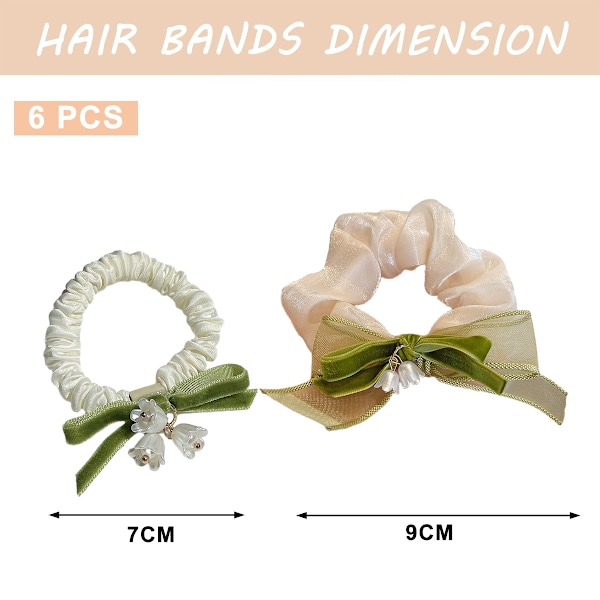 6 st satinband blå liljekonvalj scrunchie hårsnoddar hårband huvudsträng