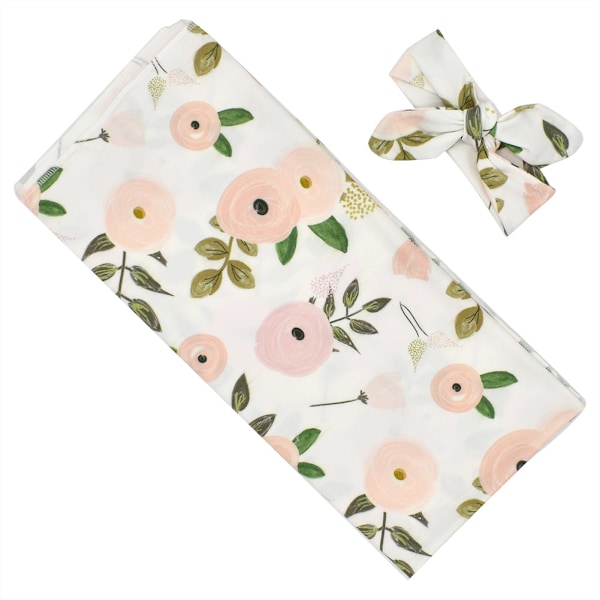 Supermjukt Spädbarnsfilt med Blommönster, Inpackningsfilt, Sovsäck med Hårsnodde (#1)