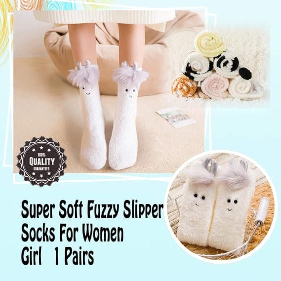 Fuzzy Strømper Dame Hjemmesko Strømper Fluffy Vinter Varme Bløde Hyggelige Plys Søde Dyr Sove Julestrømper, 02