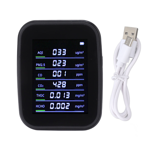 Multifunktionel Indendørs Luftkvalitetsmonitor Wifi CO2 Kuldioxiddetektor CO2 PM2.5 HCHO TVOC Temperatur Luftfugtighedsmåler