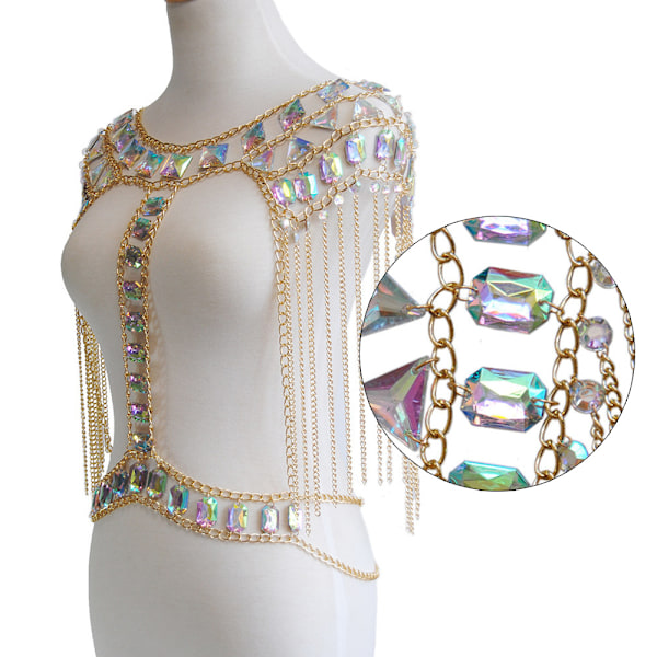 Rhinestone Bikini Kedja Sexig Sekvens Kroppskedjor Sommar BH Kropps Smycken för Kvinnor och Flickor
