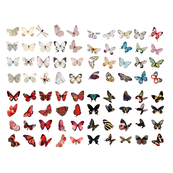 Sommerfugl Sticker Sæt (160 stk) Transparent Farvet Sommerfugl Harpiks Sticker Naturlig Sticker Scrapbooking Tilbehør