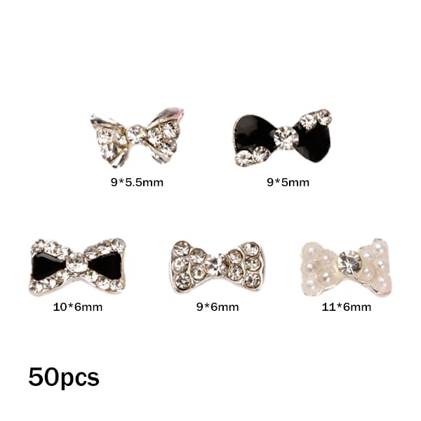 50 st Bowknot Nagel Legering Strass för Naglar Fluga Nagel Kristaller Naglar Juveler Strass Nagelkonst Stenar Set