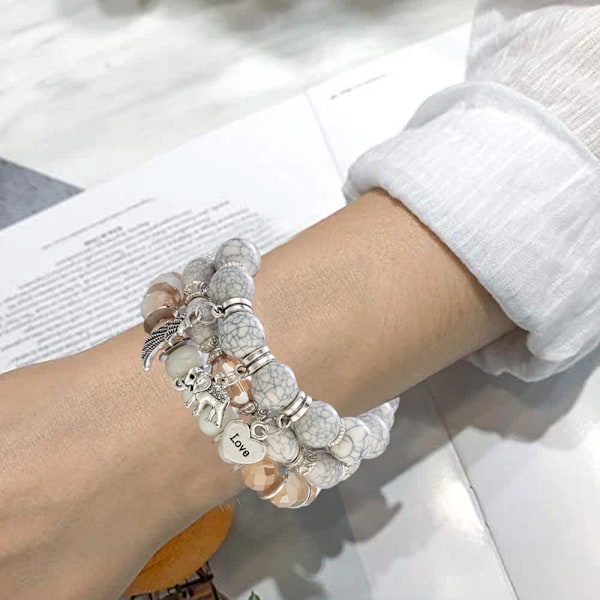 Enkel Bohemisk Pärl-Elefantvingar Kärlek LOVE Mönster Boll Armband Armband