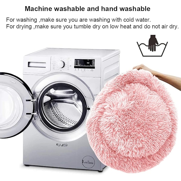 Hunde- og katteseng, komfortabel rund myk vaskbar pute, for små og mellomstore hunder (rosa)