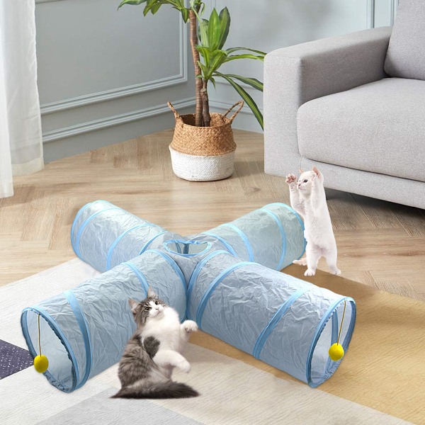 Kattunnel för inomhuskatter, hopfällbar kattunnel leksak, klockboll för husdjur lek valp kattunge kanin