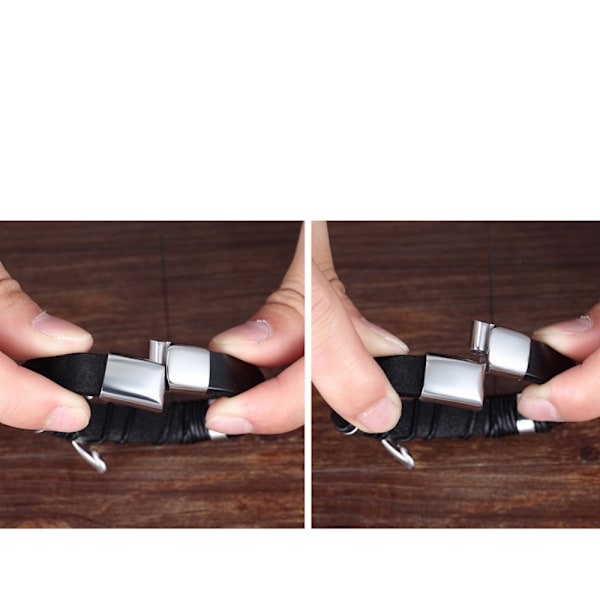 Vävt Läder Armband, Brun-Svart, 19CM Brun-Svart 19CM