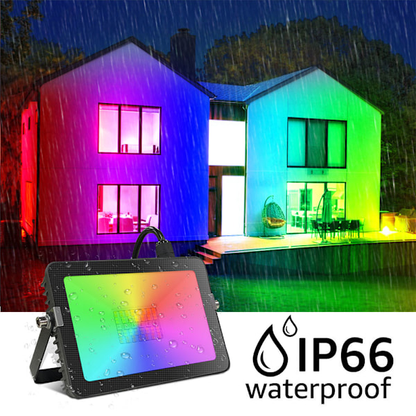 30W RGB LED-strålkastare, Bluetooth APP-kontrollfärgskiftande LED-strålkastare, musiksynkronisering, timing, 2700K varmvit, IP66 vattentät utomhus