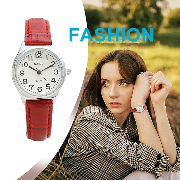 Damklocka i Läder, Mode Casual Klänning Klockor, Romerska Siffror Kvarts Damarmbandsur, Urtavla Diameter 28mm