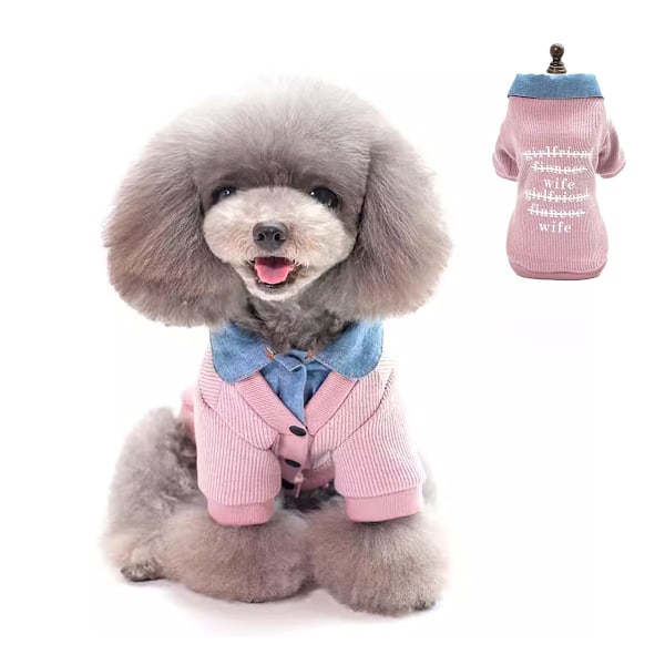Pet Patchwork Stickad Hundtröja Varm Katt Vinterkläder för Kalla Dagar (Rosa)