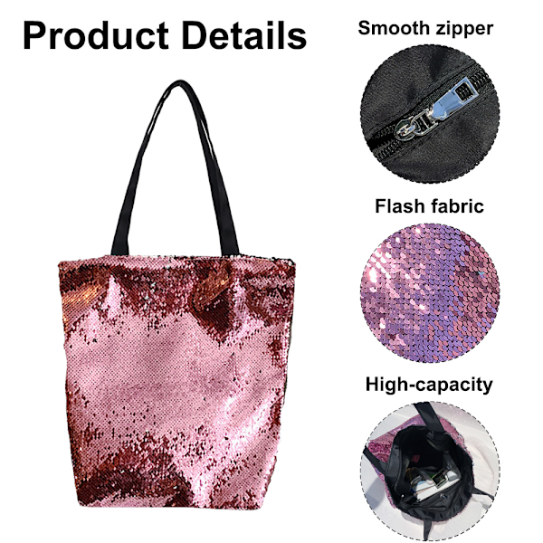 Sequin Tote Bag Stor Håndveske Mote Handlepose for Kvinner