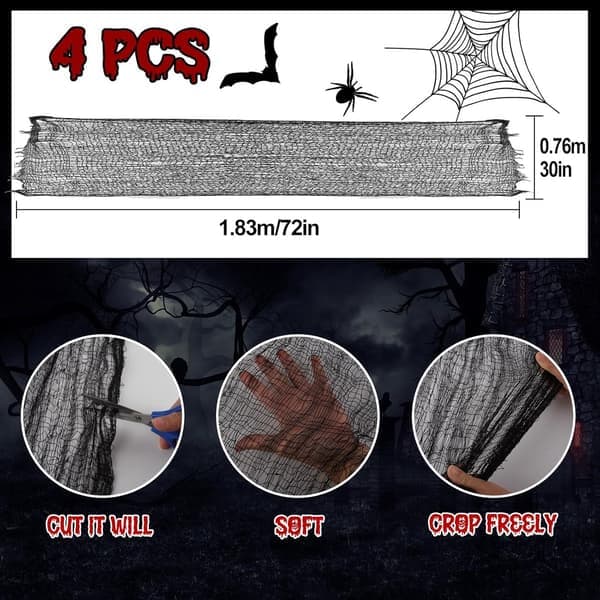 Halloween uhyggelig klud - 76*183cm, dekorativt net - til hjemsøgt hus, fest, have - sort