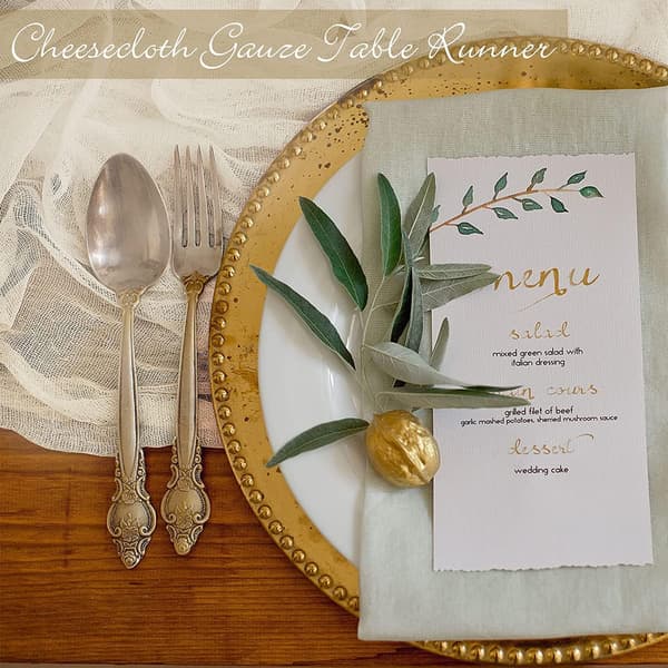 Cheesecloth Table Runner, Table Runner for Events, Wedding Decoration, Christmas, Beige, 90×300CM, Beige Beige