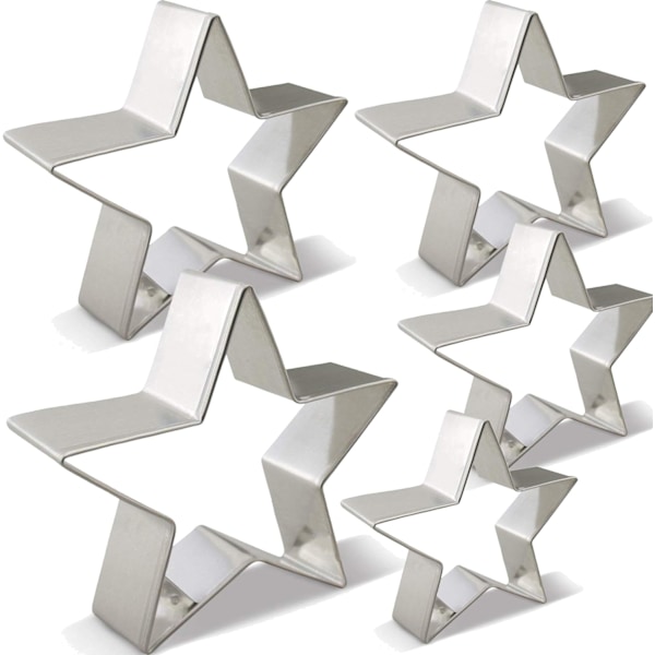 Star Cookie Cutter Set-5 st Rostfritt stål Femuddiga molds Fondantkaka Cookie Cutter Set Bakverksform-för 3d julgran/Linzer