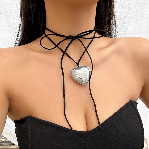 Kvindes Puffed Hjerte Snøre Halskæde Lang Wrap Tie Choker Sølv Guld Hjerte Boble Vedhæng Smykker Gave til Teen Piger