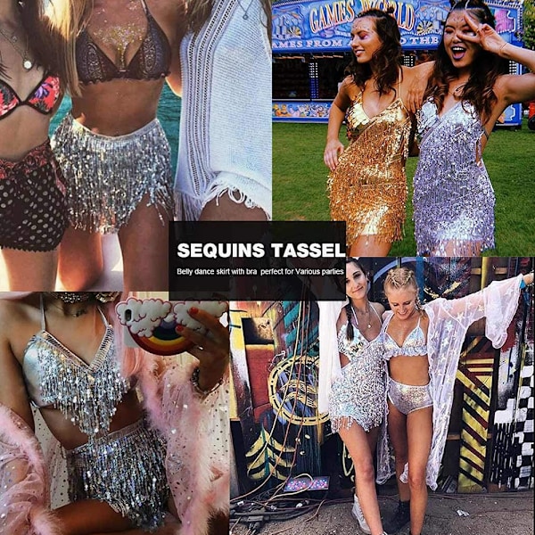 Pailjett-prydda fransar kroppskedja bh magedans bh rave festival fest strandmode klubbkläder accessoarer för kvinnor och flickor