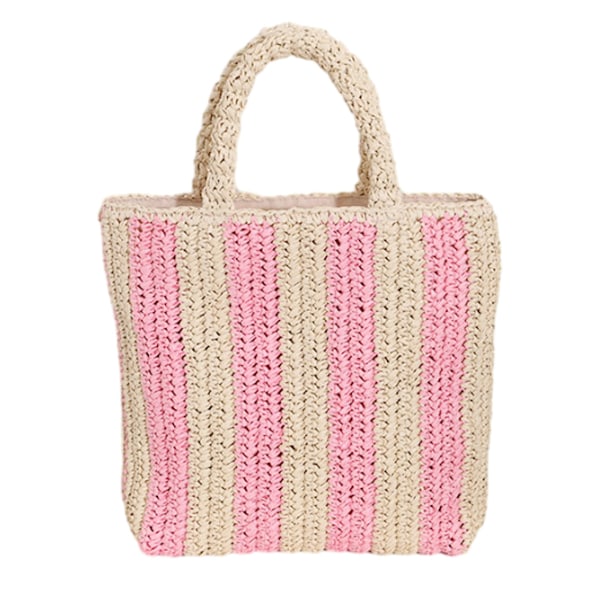 Strandväskor för kvinnor, sommarvävd reseväska, handväska för kvinnor, halmrandig totebag
