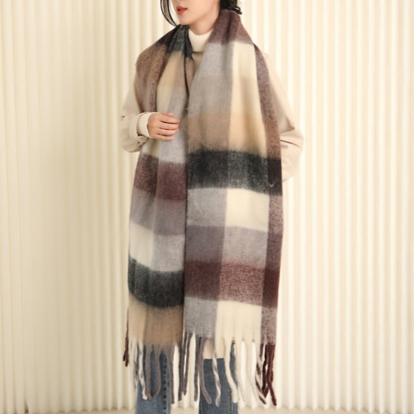 Dam Cashmere Stor Färgad Rutig Halsduk Vinter Varm Wrap Halsduk