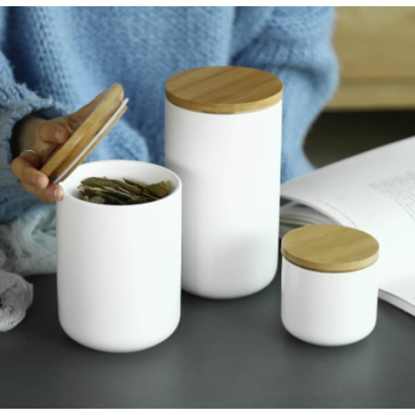 Keramisk matförvaringsburk Canister Modern design matbehållare med lufttät försegling bambu lock, löst te Kaffe Kryddnötter Snacks Kryddor Förvaring