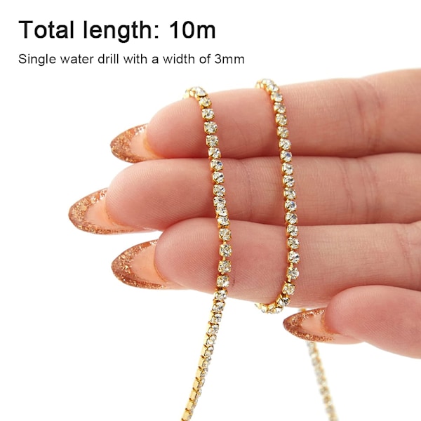 10M Rhinestone Nærkjede Trim Kløkjede Farge Rhinestone Kjede for DIY Kunsthåndverk Sy Smykker Lagging
