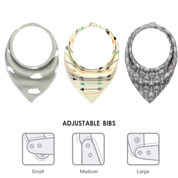 3-pack Baby Bandana-haklappar för pojkar och flickor med justerbara tryckknappar, ekologisk bomull, mjuk och absorberande