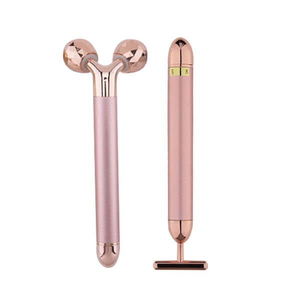 2-i-1 Ansiktsmassagekit Elektrisk 3D Ansiktsrulle Massager T-formad Ansiktsmassage Set Hudmassageverktyg