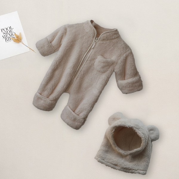 Babys vinterforstærket pelset onesie Varmt wrap fod lang krybende dragt (hvid)