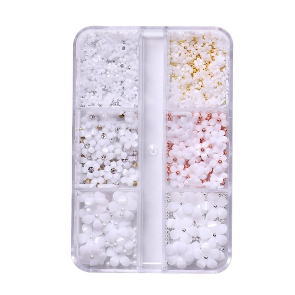 3D-blomdekorationer,Nagelkonst,Vit