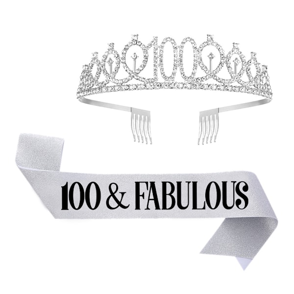 100-årsdag Sash och Crown hårband för kvinnor, 100-årsdag presenter för 100-årsfirande, Flerfärgad