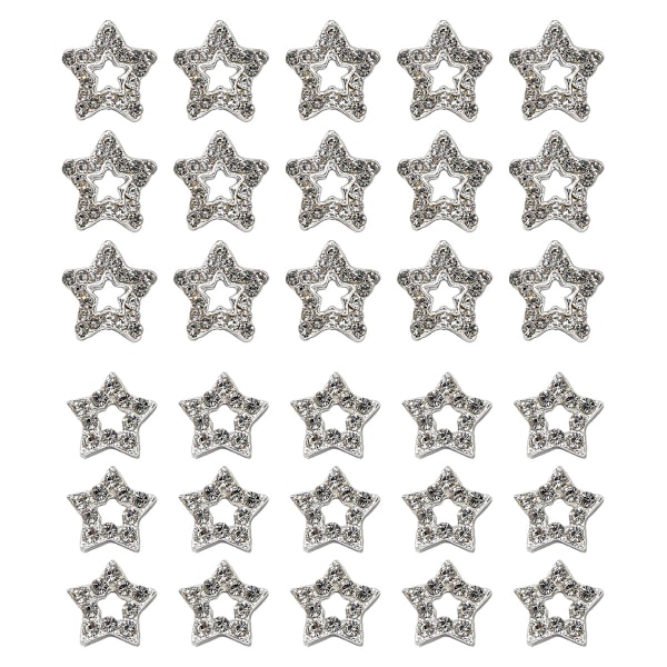 30 stk stjerne neglbeskyttere, 3D stjerne negl pentagram diamant legering dekorative negler
